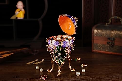 FASSLINO Purple Jewelry Trinket Boxes Easter Egg Enamel Hand-Painted Jewelry Storage Ring Holder Keepsake Box Vintage Coll...