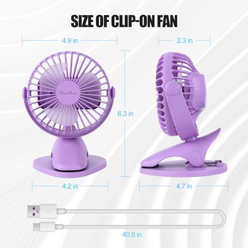 Portable Clip Fan Battery Operated,3 Speeds USB Rechargeable Mini Table Fan with Strong Airflow,360°Rotation Ultra Quiet P...