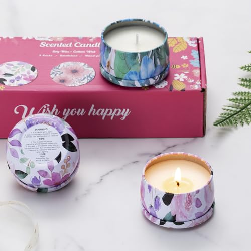 Hausware 3 Pack Scented Candles, 2.5 oz Aromatherapy Candles with Floral Scents,Soy Candles Set with 72H Burning Time,Idea...
