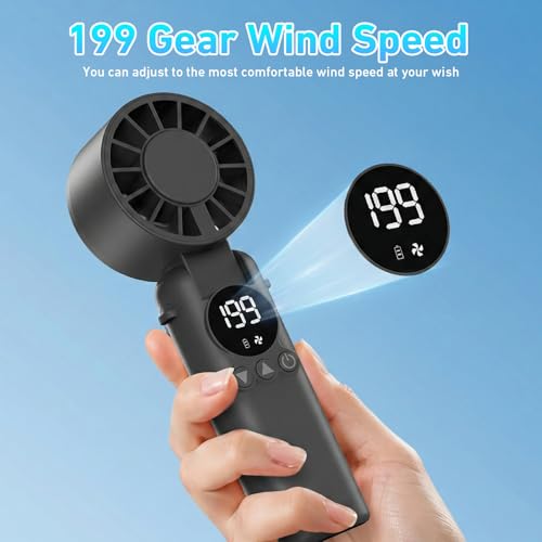 AILBTON Portable Handheld Fan, 5000mAh Rechargeable Mini Personal USB Fan with LED Display & Foldable Design, 199-Speed Po...