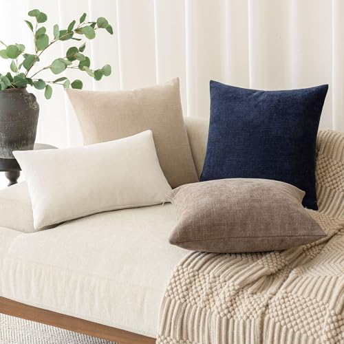 Foindtower Pack of 2 Soft Textured Throw Decorative Pillow Covers Square Accent Solid Cushion Cover Cozy Farmhouse Pillow ...