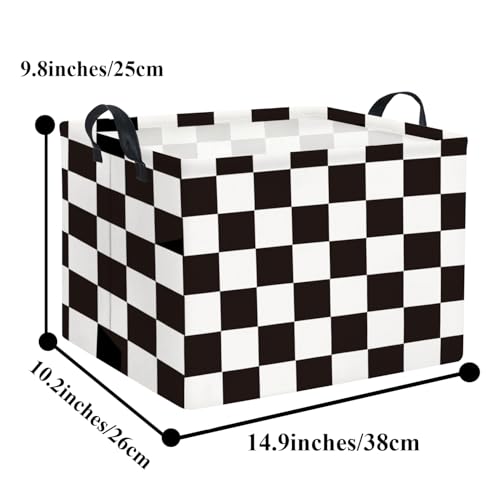 HIYAGON Rectangular Car Basket for Boys Checkered Basket Kids Baby Storage Bin Toy Organizer Box Car Room Decor(Racing Flag)