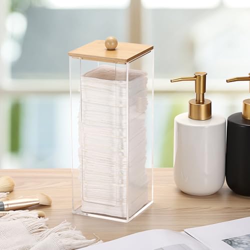 GUSHBIN Acrylic Clean Pad Storage Box Vertical Cotton Pads Holder Square Makeup Pad Dispenser with Lid Clear Bathroom Coun...