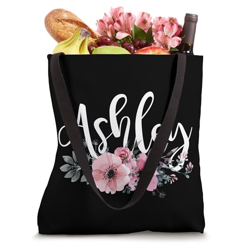 Ashley Name Personalized Floral Pink Black Women Girls Gift Tote Bag