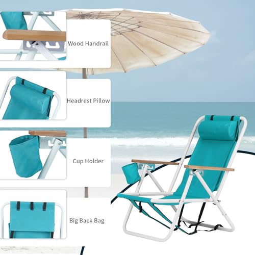 VINGLI Backpack Beach Chair for Adults, Portable Lightweight Reclining Beach Chair with Headrest & Cup Holder, Heavy Duty ...