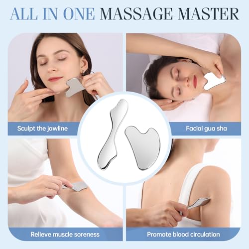 ANPODE 2Pcs Gua Sha Facial Tools Set,Guasha Massage Tool for Face&Body, Manual Massage Tool for Lymphatic Drainage &Jawlin...