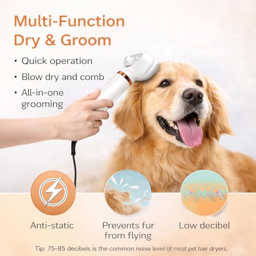 All-in-One Steam Pet Grooming Brush for Dogs & Cats, Soft Brushing with Drying & Deshedding, Calm Home Grooming Tool for D...