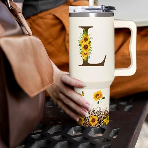 Personalized Birthday Gifts For Women - Sunflowers Monogrammed Cup For Boss Day, Christmas - Customized Gifts For Women, M...