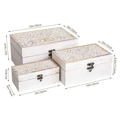 MODE HOME 3 Piece Tree of Life Carved Wooden Keepsake Boxes with Lids, Decorative Storage Boxes for Home decor, Trinket Bo...