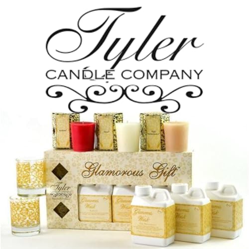 Tyler Candle Glamorous Gift Set with 3 Glamorous Wash, 3 Votive Candles, and 2 Votive Glasses, Bundle with Stain Remover P...