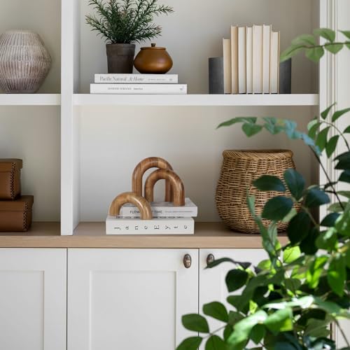 Oakrain 3 Pcs Wood Shelf Decor Aesthetic, Modern Aesthetic Home Decor Accent, Decorative Object for Coffee Table, Book She...