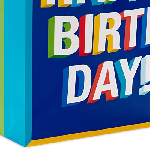 Hallmark 15" Extra Large Birthday Gift Bag with Tissue Paper (Happy Birthday, Red, Blue, Yellow, Green) for Kids, Teacher...