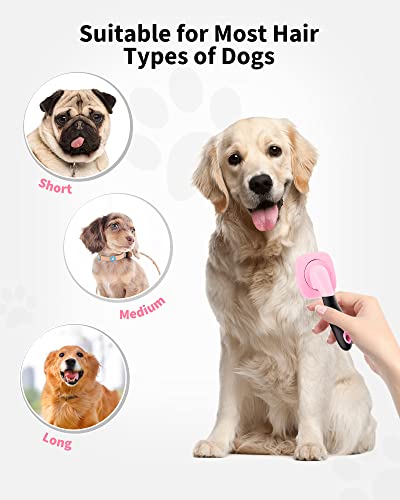 Glendan Dog & Cat Grooming Brush - Slicker Shedding Tools (Pink)