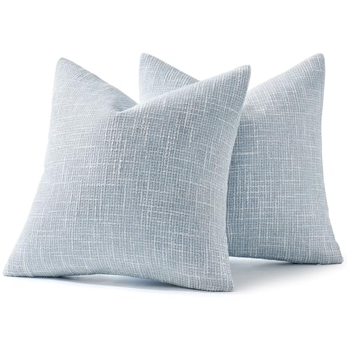 MIULEE Burlap Linen Spring Throw Pillow Covers 18x18 Inch Set of 2 Coastal Light Blue Farmhouse Decorative Pillows Modern ...