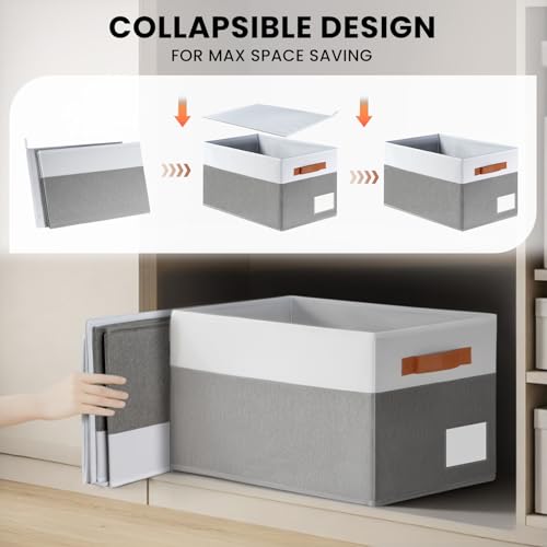 Criusia Large Closet Storage Baskets for organizing 4 Pack, Non-Dust-Absorbing Closet Shelf Organizer Bins with Handles & ...