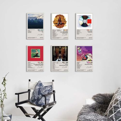 TUOCYERD Kanye West Poster Set of 6 Album Cover Posters Music Posters for Room Aesthetic Music Album Wall Art for Teens Ro...