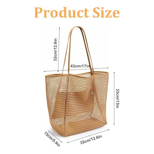Yuomeaz Mesh Beach Bag, Beach Tote Bag for Women, Summer Travel Sandproof Woven Shoulder Handbag for Swimming