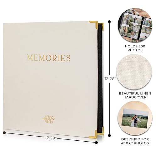 Beautiful Linen Photo Album For 4x6 Photos - Safely Holds Up To 500 Pictures of Unique Memories - The Perfect Large Photo ...