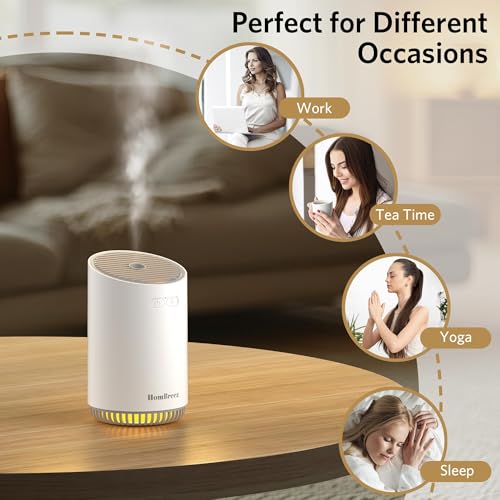 HomBreez Portable Aromatherapy Diffuser 280ml, Rechargeable Essential Oil Diffuser with LED Light, Cool Mist Humidifier wi...