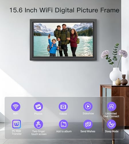 64GB 15.6" Large Digital Picture Frame, Uhale WiFi Electronic Photo Frames with 1920 x 1080 FHD IPS Touch Screen, Support ...