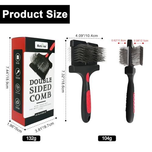 Histotree Double-Sided Slicker Brush for Dogs Dual Flexible Slicker Brush Long&Short Pin Dog Brush Professional Pet Groomi...