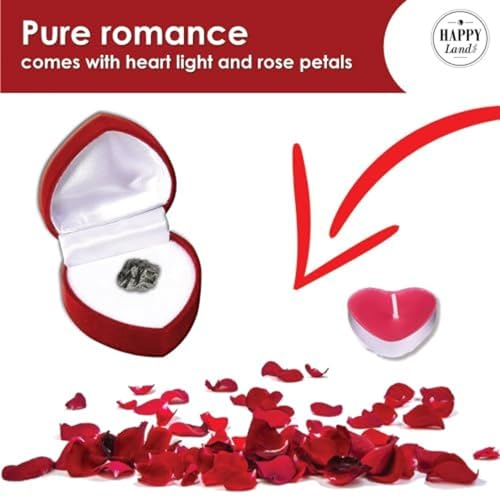 happylandgifts® Romantic Gift Set | Shooting Star | Unusual Gift | Real Meteorite in Red Heart Box | Tea Light | Rose Peta...