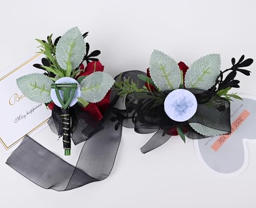 MAFELOE Corsage Boutonniere Set of 2 Pieces, Artificial Flower Supplies for Prom Party Business Celebration Suit Decoratio...