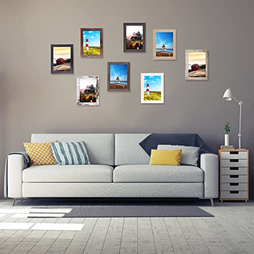 4x6 Picture Frames Set of 8, Rustic Picture Frames Multi Wood-Color,Vertical and Horizontal Formats for Wall Hanging and T...