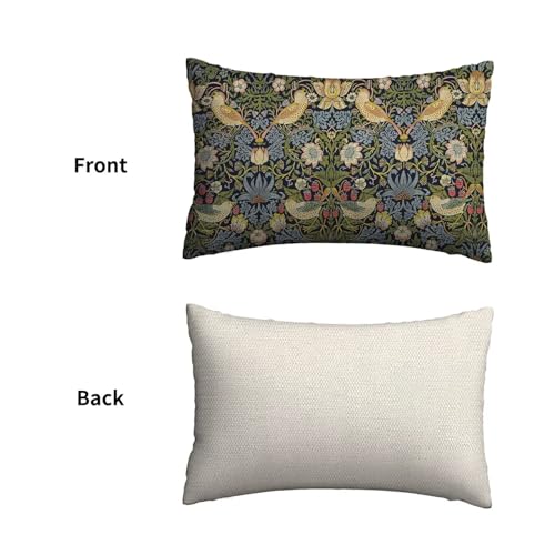 Jecuwo Floral Pillow Covers 12x20 Inch Set of 2, Sage Green Flower Bird Outdoor Decorative Throw Pillowcase William Morris...