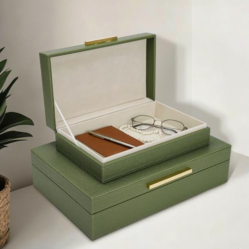 Kesiya Decorative Storage Boxes with Lids, Set of 2 PU Leather Memory Box for Keepsakes, Beautiful Large Decorative Box fo...