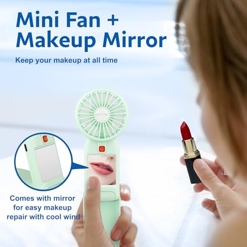 Verminget Portable Handheld Fan, 2025 Upgrade Mini Fan with Mirror, USB Rechargeable Desk Fan, 4 Speed Adjustable Battery ...