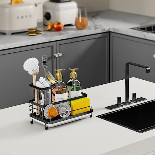 Cisily Large Capacity Kitchen Sink Caddy Organizer, Rustproof Non-Slip Sponge Holder With Dish Brush Holder Organizer, Kit...