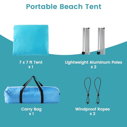 Beach Tent - 9.8 * 6.5 FT Beach Canopy, Portable Beach Tent Sun Shelter UPF50 with 4 Sandbags, 2 Stability Poles Ground Pe...