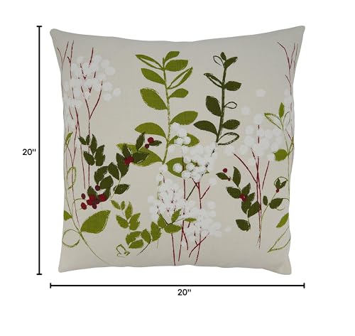SARO LIFESTYLE Noël Jardin Collection Holiday Botanical Design Throw Pillow with Poly Filling, 20", Natural