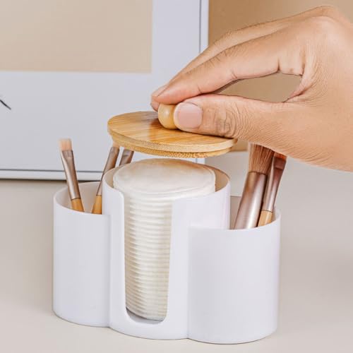 SYDERWE 3-in-1 Q-Tip Holder for Bathroom – Premium Vanity Organizer Canister with Dustproof Lid for Cotton Swabs, Balls an...