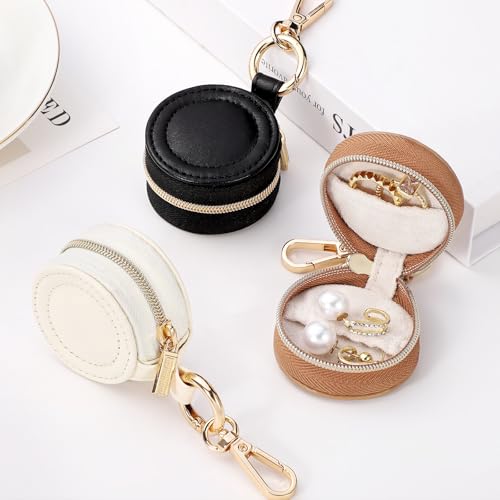 Oranllow 2 Pcs Portable Jewelry Ring Holder Box with Keychain, Small Jewelry Storage Box Case Travel Ring Earring Stud Nec...