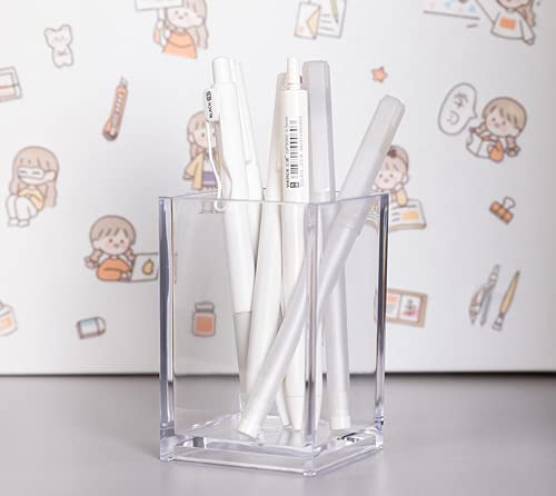 HSYMQ Clear Acrylic Pencil Pen Holder Cup, Clear Makeup Brush Holder, Acrylic Desk Accessories, Stationery Organizer for O...