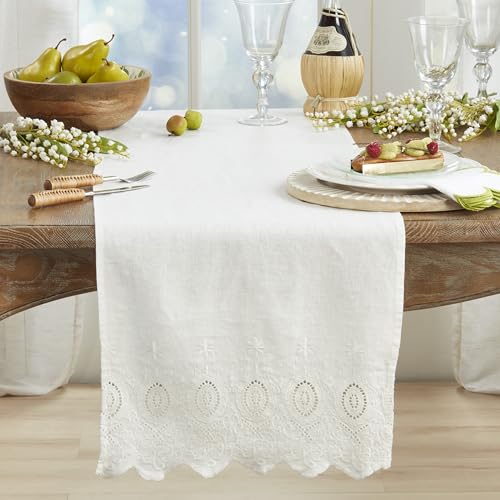 100% Linen Stonewashed Embroidered Linen Table Runner