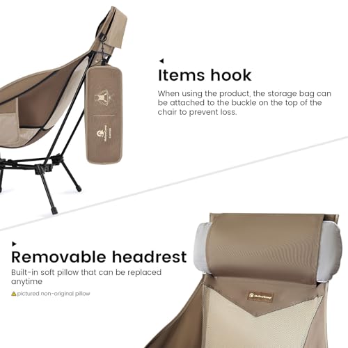 MellowCamp High Back Camping Chair, Oversized Comfort Design Collapsible Camp Chair with Pillow (Brown)