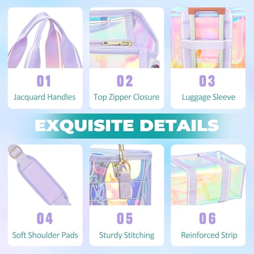 Sisipoet Large Beach Tote Bags for Women, 26L Iridescent Clear Tote Bag, Waterproof Tip-Proof Tote Bag for Beach, Gym
