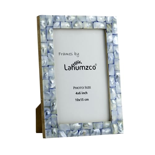 Lahumzco Mother of Pearl Photo Frame 4x6 – Handmade Decorative Picture Frame for Tabletop or Wall – Elegant Pearl Inlay Ho...