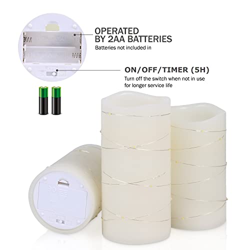 H-BLOSSOM Flickering Flameless Candles Ivory Real Wax Pillar with Embedded String Lights LED Candles Battery Operated with...
