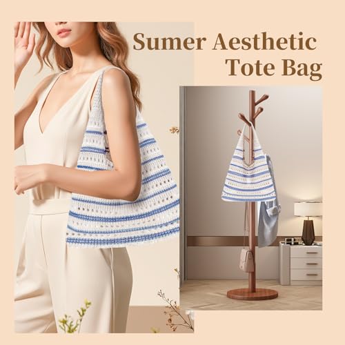 Sightor Crochet Tote Bag, Mesh Beach Bag Knit Summer Hobo Bag Vacation Boho Tote Bag for Women