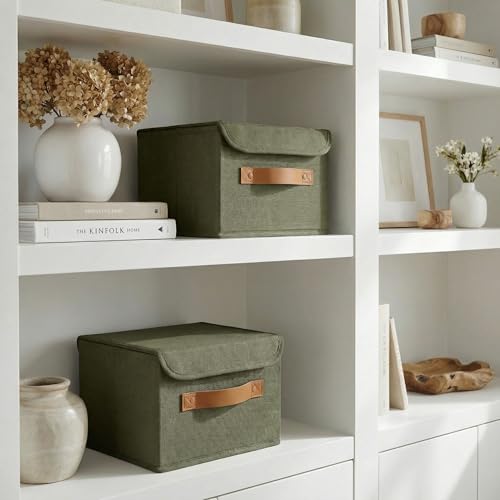Decorative Linen Storage Boxes with Lids - Spacious Set of 2 Organizer Bins for Your Home Decor - The Perfect Small Contai...