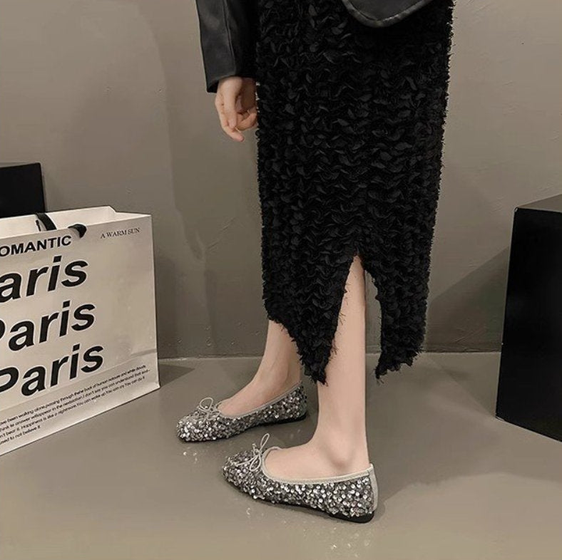 Women's Sequin Flat Versatile Pumps, 2026 Spring & Autumn New Gentle Evening Style Bow Low-Cut Soft Sole Loafers