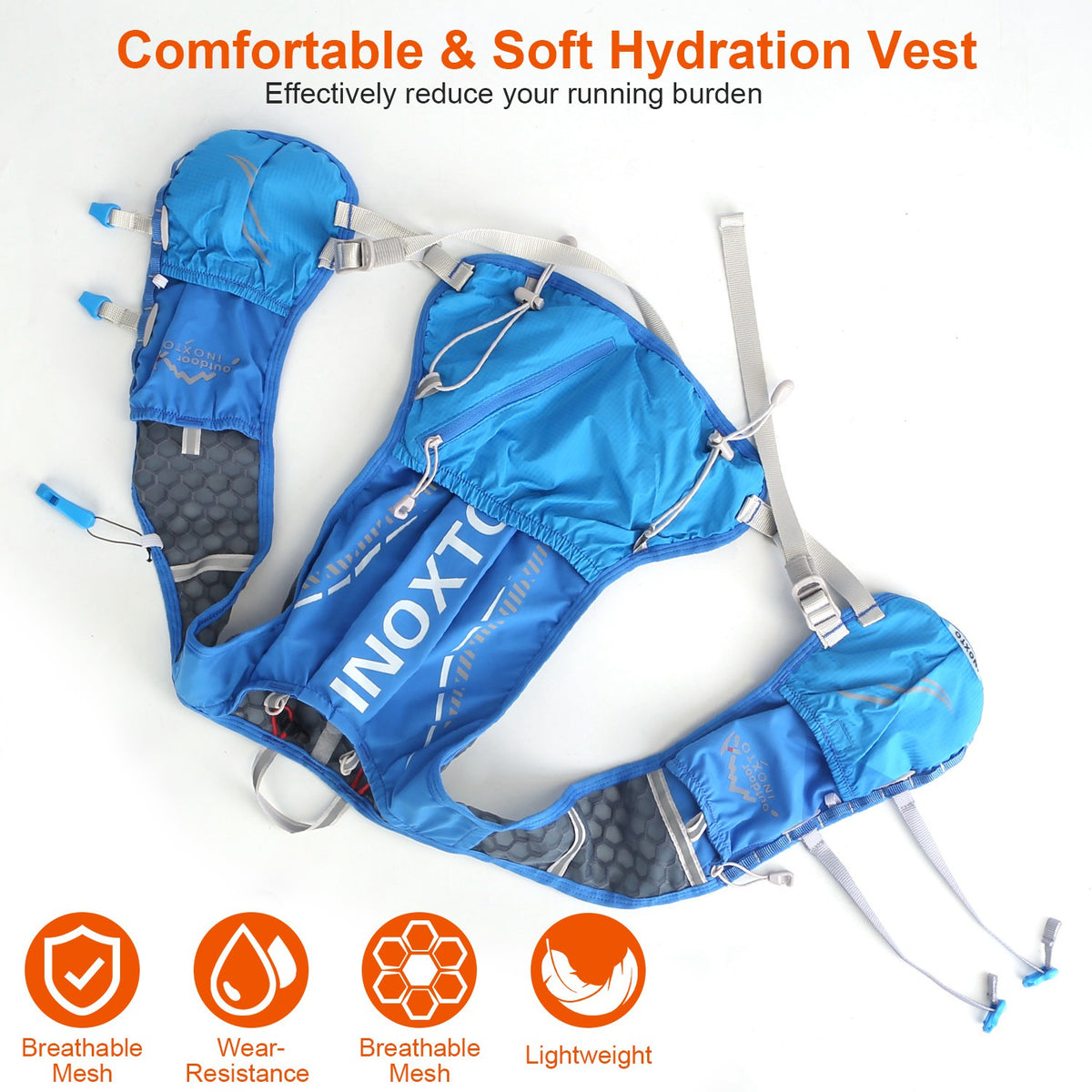 1Pc Sport Hydration Vest Running Backpack With 15oz 50oz Water Bladder Adjustable Strap Storage Bag For Trail Running Marathon Race Hiking