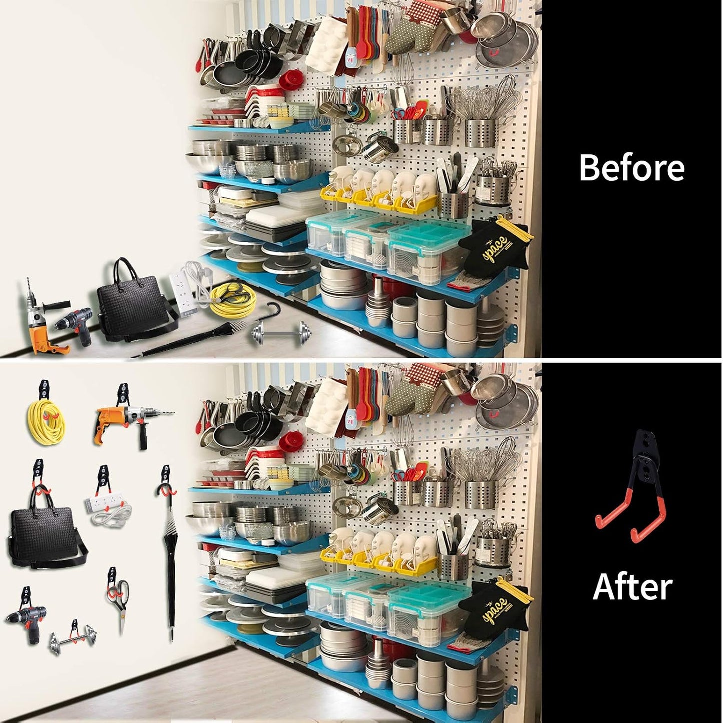 Upgraded 12-Piece Heavy Duty, Utility Steel Garage Storage Hooks, Wall Mount Garage Organizers And Hangers For Organizing Power Tools, Ladders, Bulk Items, Bicycles Garage Storage