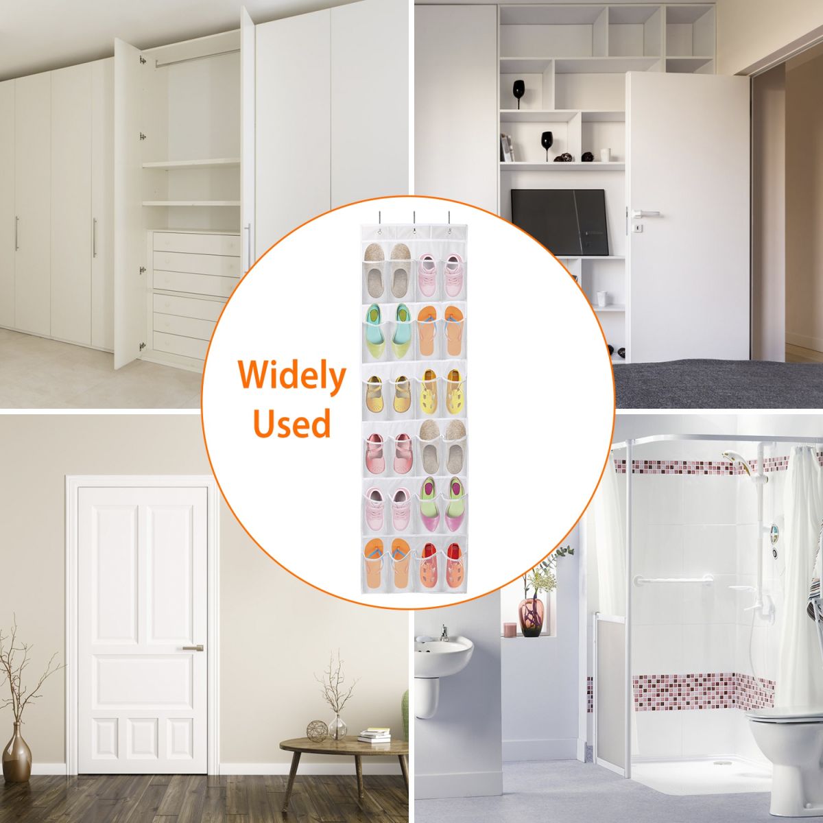 Over The Door Shoes Bag For Behind The Door 24-Pocket Crystal Clear Organizer 6-Layer Hanging Storage Shelf For Shoes Slippers Small Toys Closet Cabinet