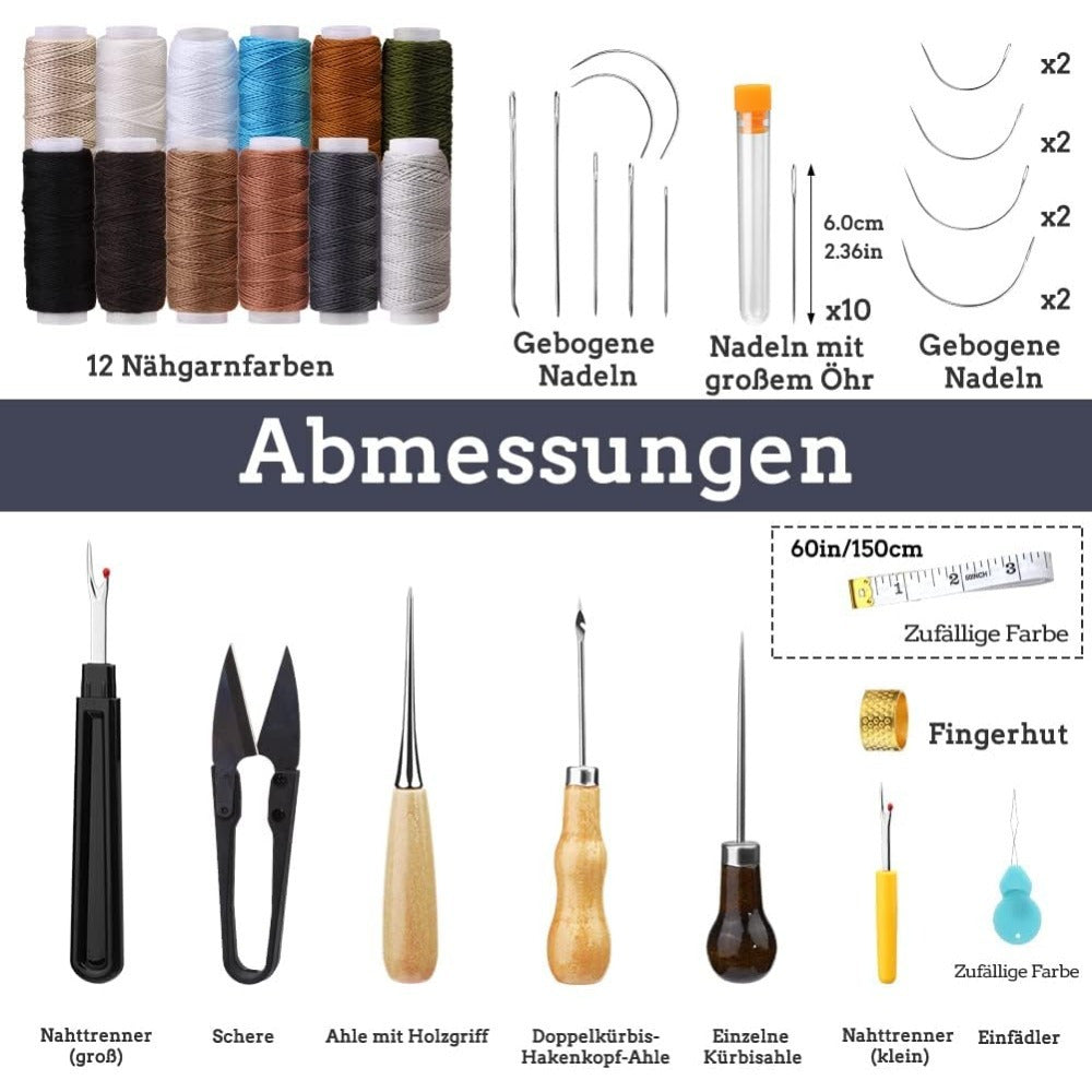 Leather Sewing Kit—Complete Set With 25 Needles, Tools, And A Pouch For Repairs And Crafts—Accessories For Hand Tools