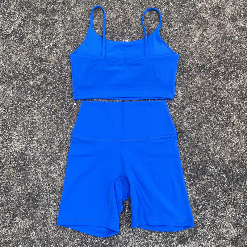 Womens Fitness Yoga Top And Brushed Cycling Shorts